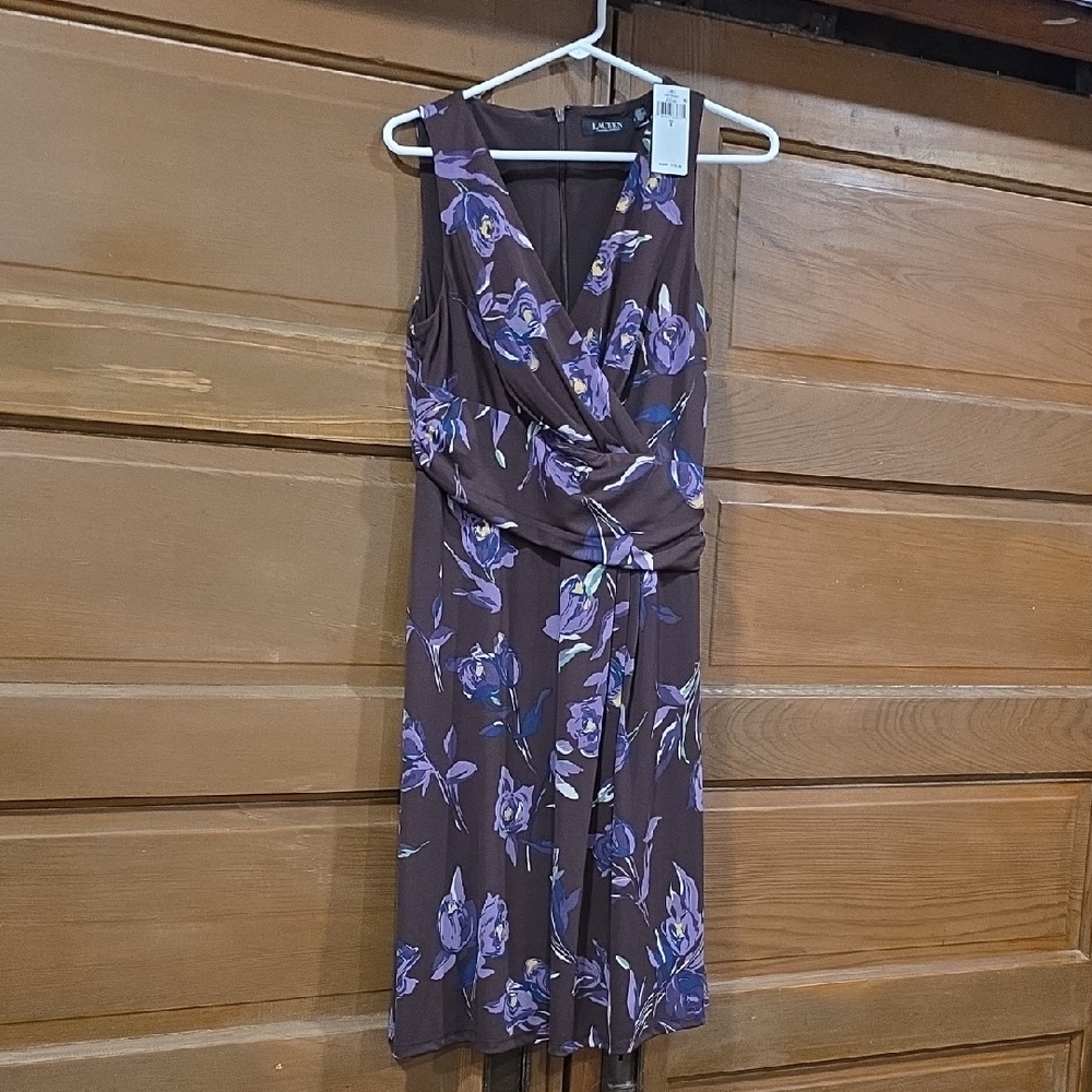 Leota Brown Midi Dress with Purple Floral Pattern